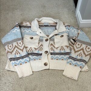 Pink Rose Cream and Blue Geometric Cardigan